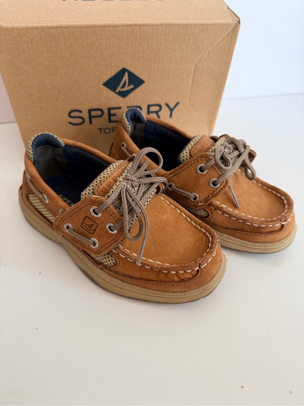 Sperry Kids Tan Brown Leather Moccasin Boat Shoes
